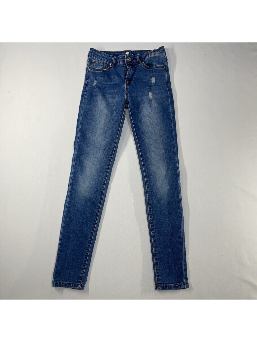 7 for All Mankind The Skinny Girls Sz 12 Blue Jeans Stretch Distressed A Pockets